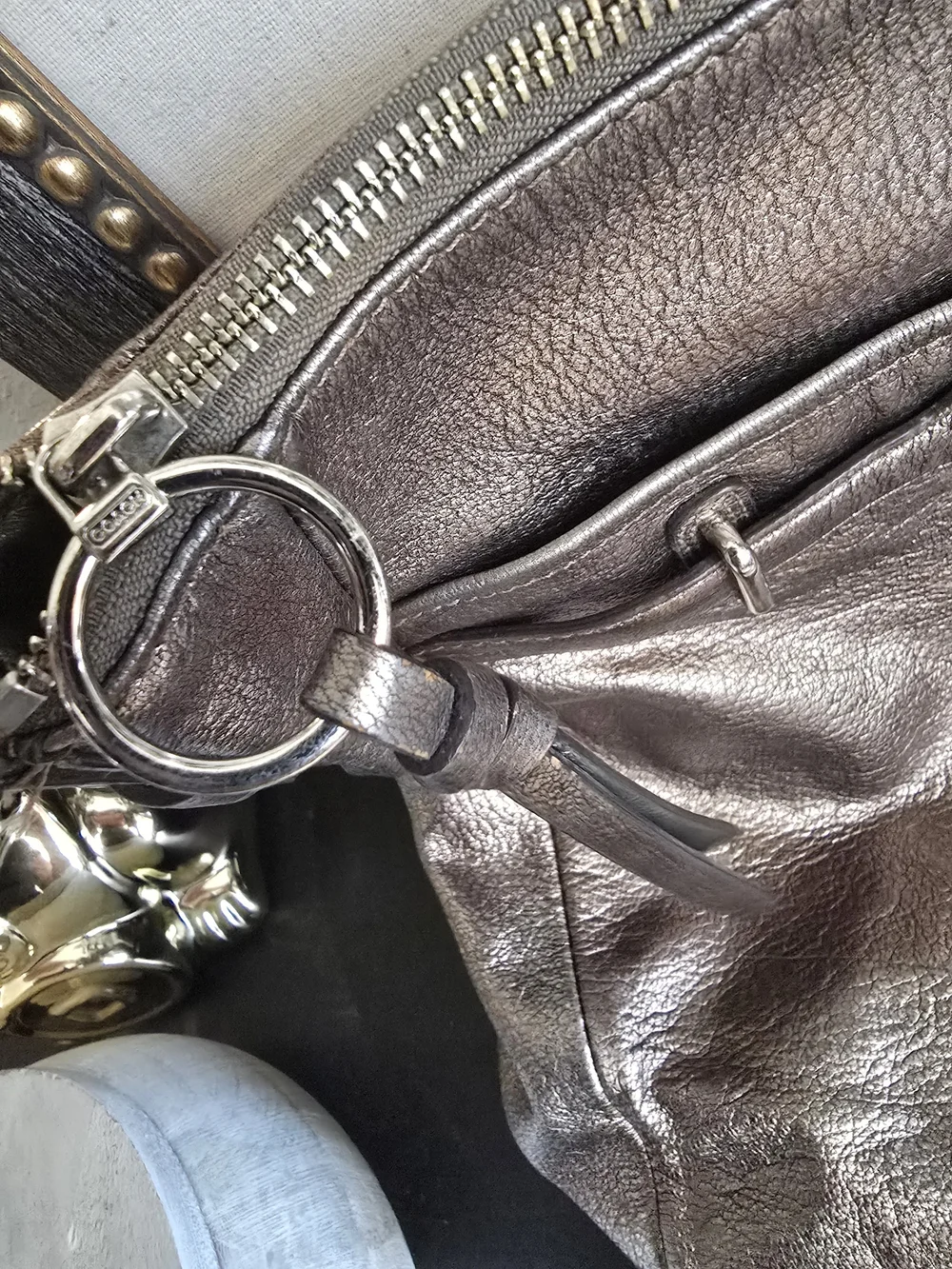 Coach Chelsea Ashlyn Metallic Pewter Leather Turnlock Hobo Bag With Wallet
